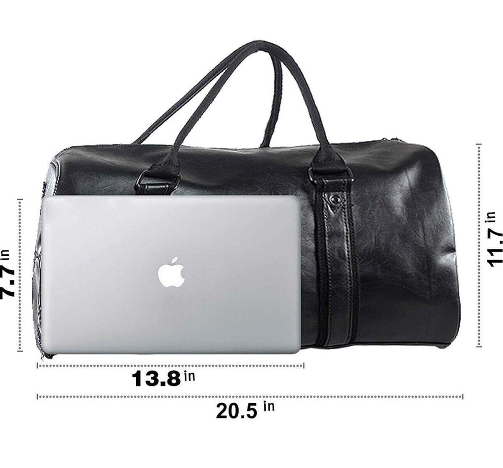 Weekender Oversized Travel Duffel Bag w Shoe Pouch Leather