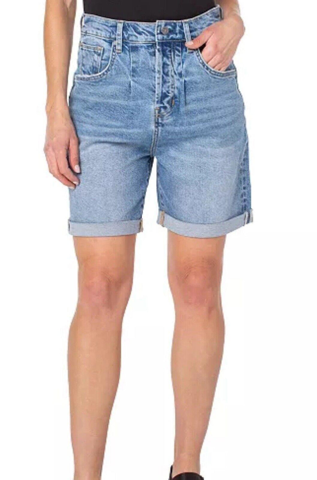 Earnest Womens Button Fly High Rise Denim Shorts Sz 32