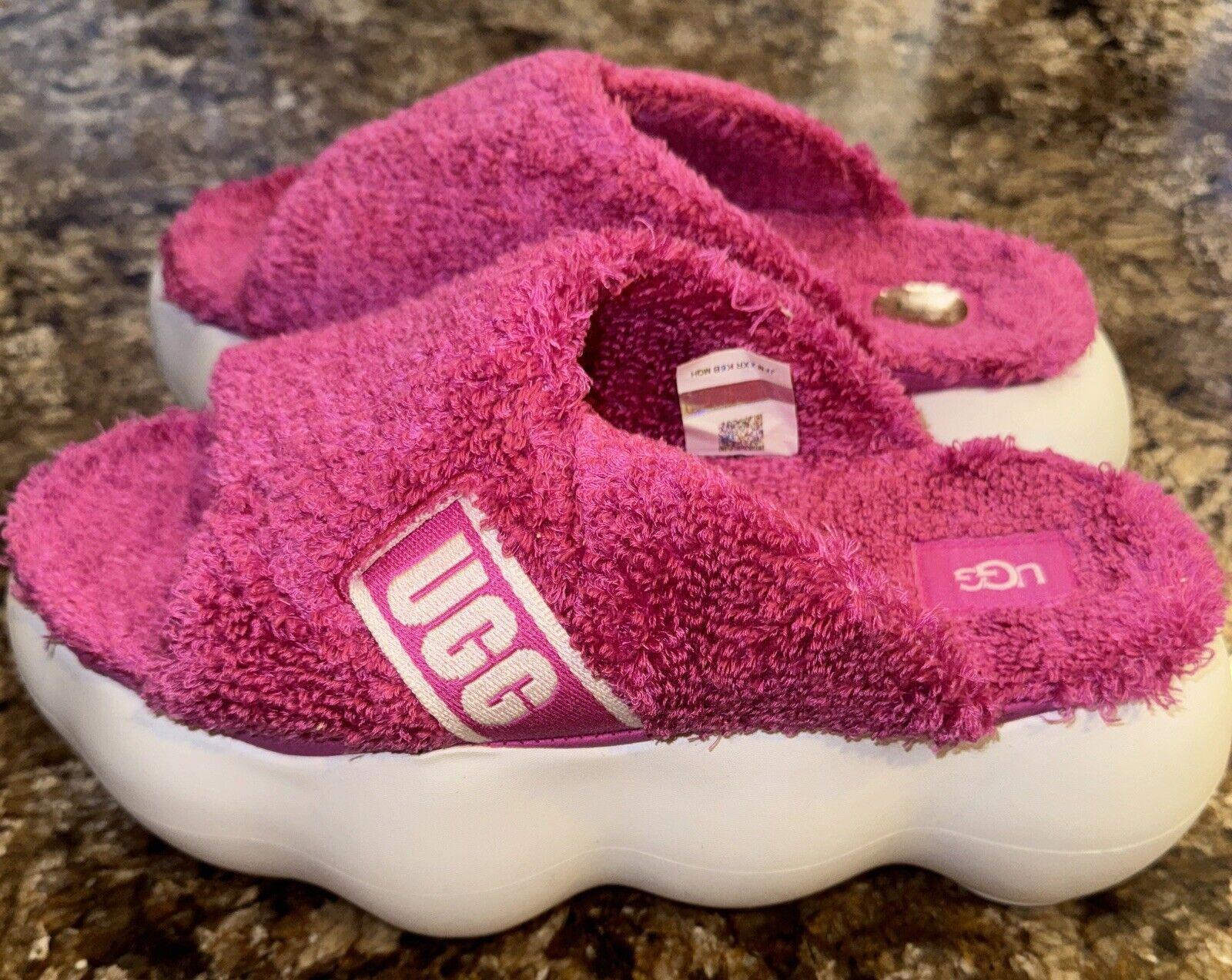 UGG SUGARCLOUD SLIDE Fuchsia TERRY PLATFORM SANDALS SZ US 8