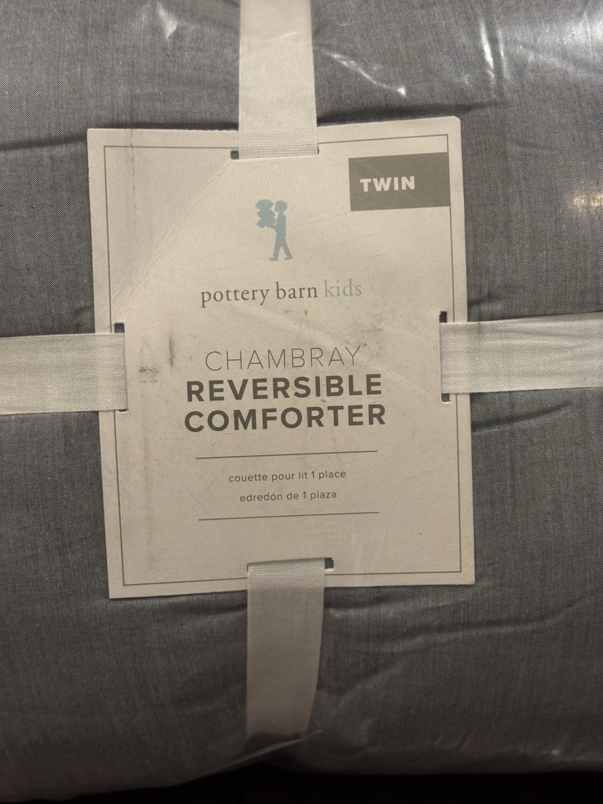 NEW Pottery Barn Kids Chambray Reversible Comforter ~ Twin ~ Blue NWT