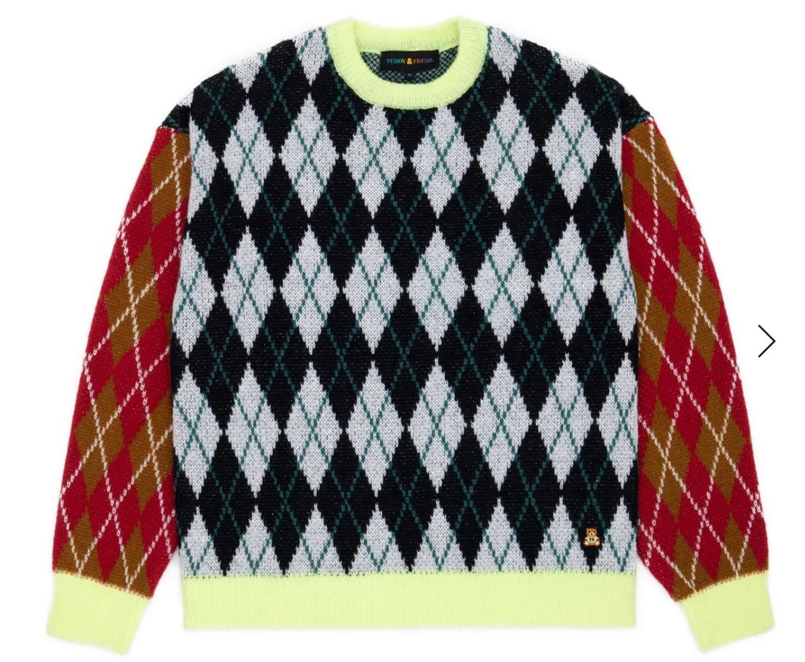 Teddy Fresh ARGYLE BLOCK SWEATER. SOLD OUT ONLINE! NEW! Medium