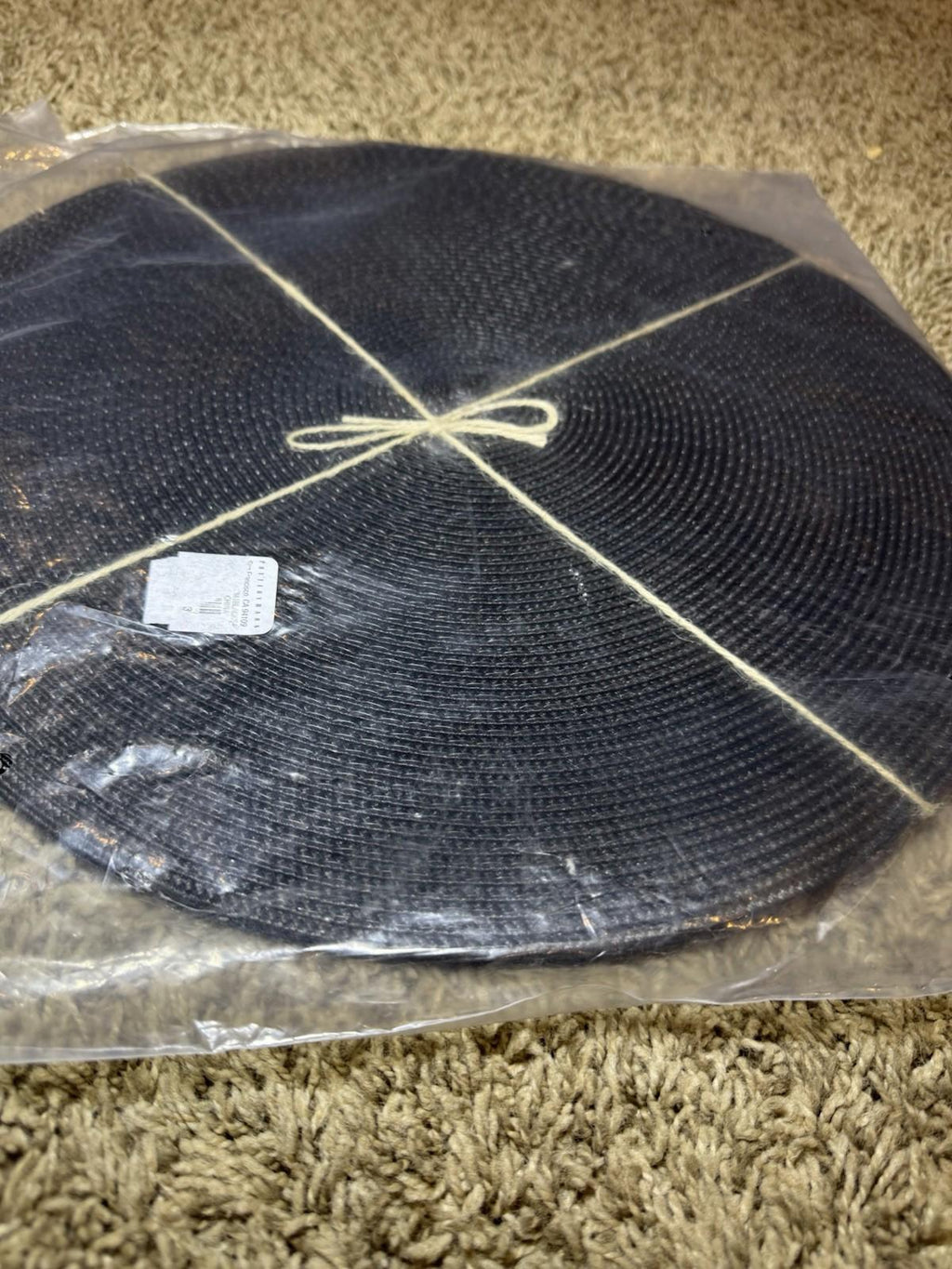 Set of 4 Pottery Barn Black Braided Woven 15" Round Placemats New