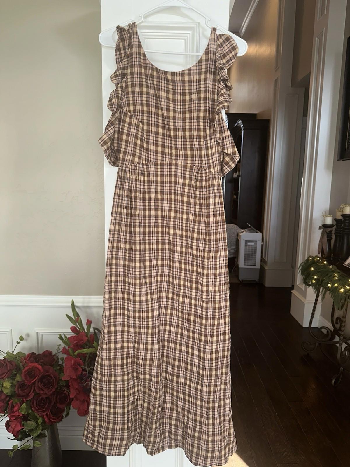 The Odells Free People Plaid Brooke Maxi Dress in a brown plaid. Small NWT